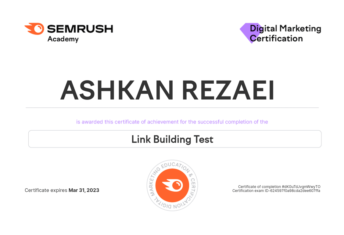 link building (seo) certificate