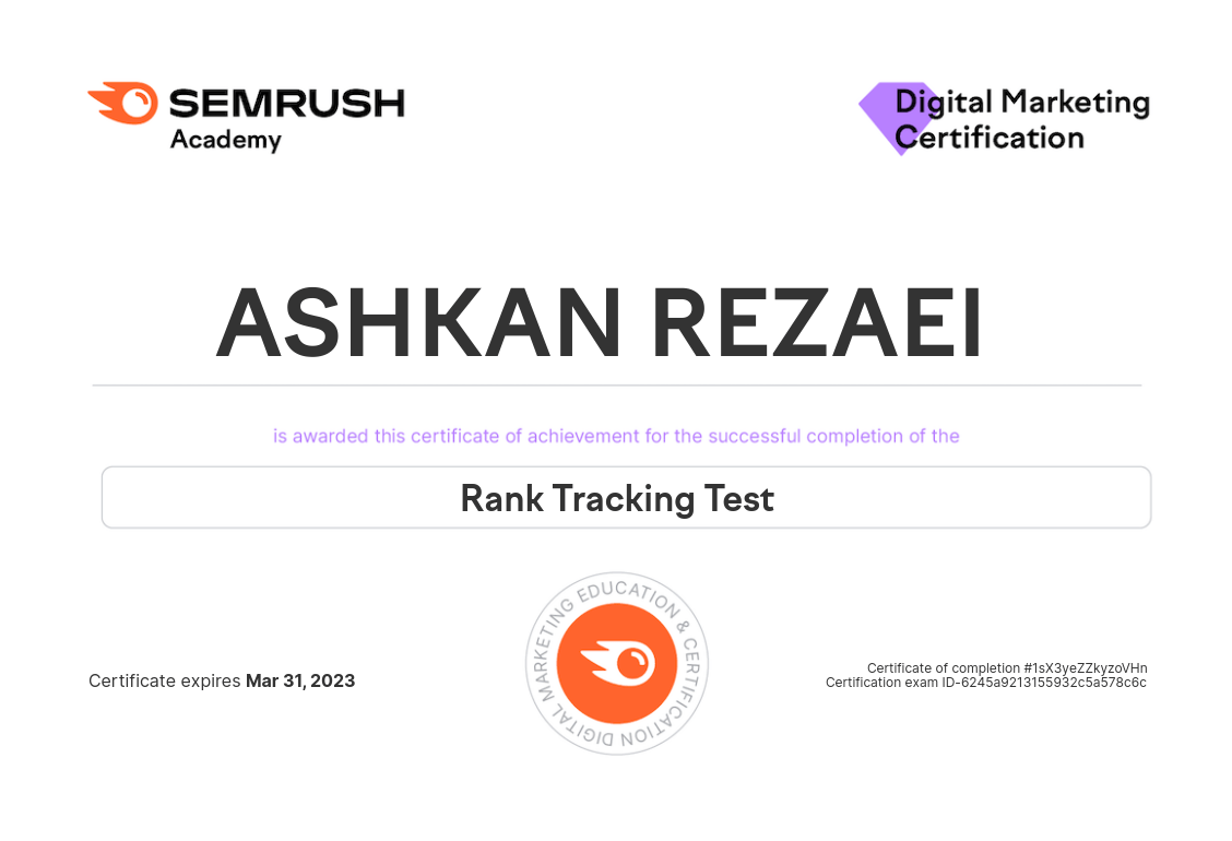 rank tracking (seo) certificate